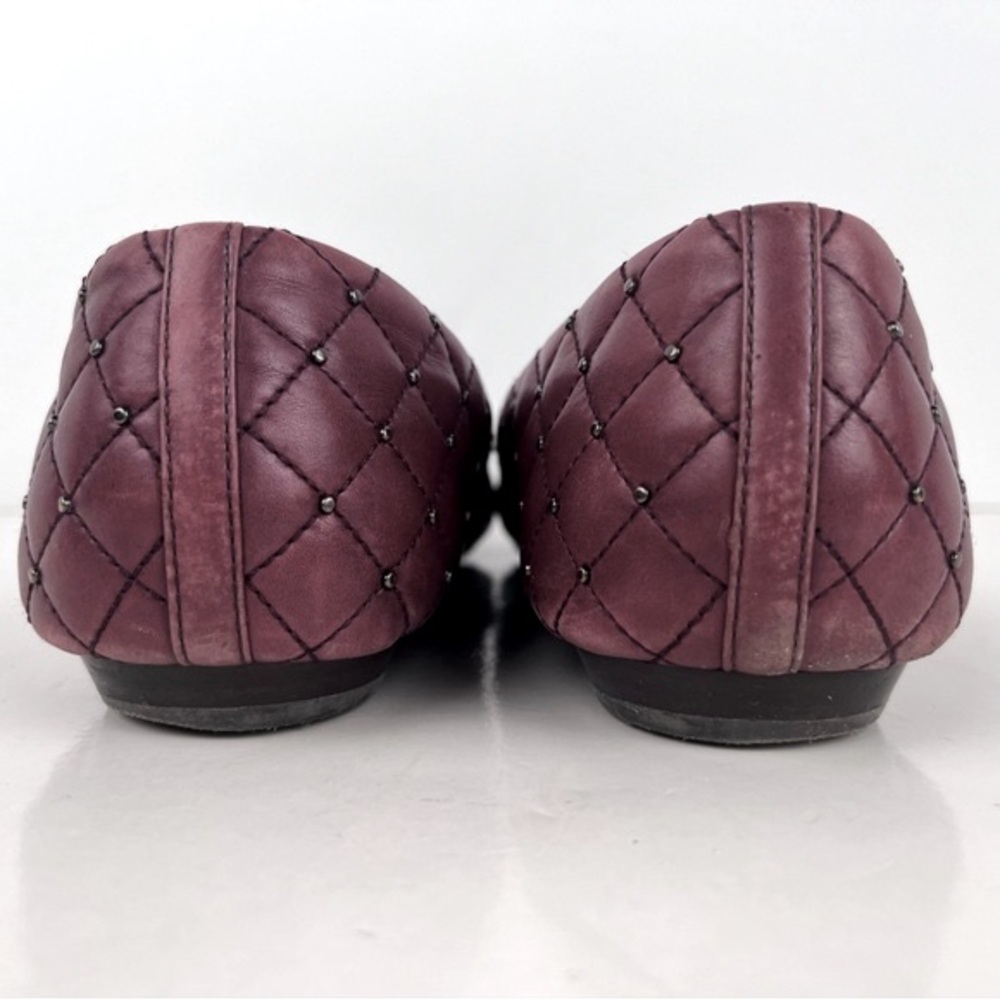 Via Spiga Shoes Ballet Flats Size 8.5 Burgundy Red Quilted Silver Grommets - Picture 6 of 16